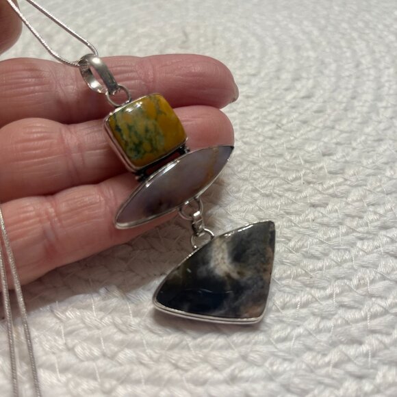 Beautiful DENDRITE OPAL, MONTANA AGATE & UNAKITE Handmade Necklace #695D - Picture 4 of 4